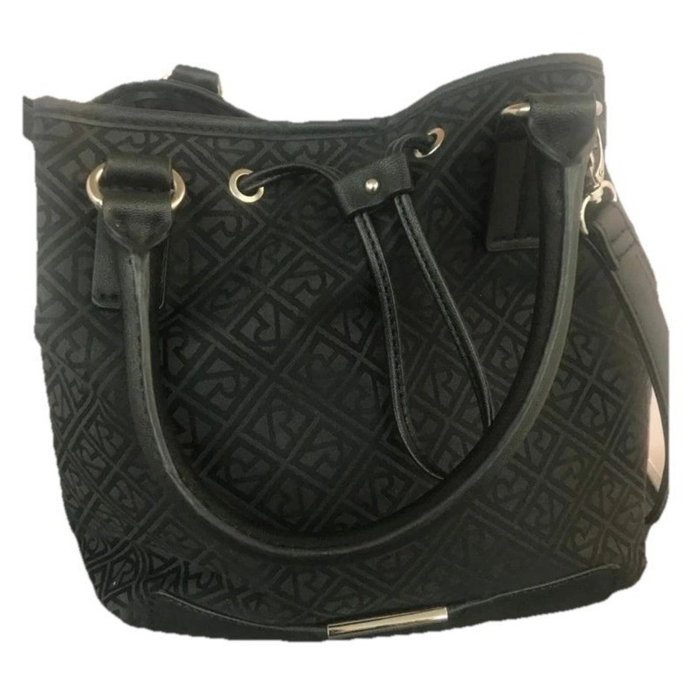 Relic Logo Jacquard Satchel M Black Faux Leather Trim Shoulder Bag Classic Chic